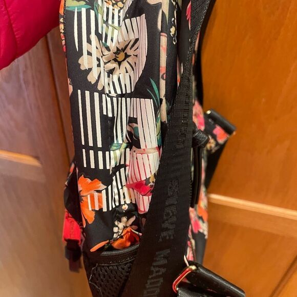 Steve Madden Black Orange and Pink Floral Print Backpack 9x10 - Picture 7 of 16